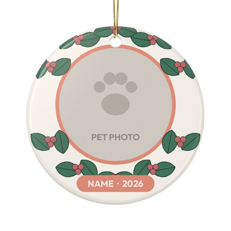 Pet Photo Christmas Ornament 2026: Two-sided round ceramic ornament