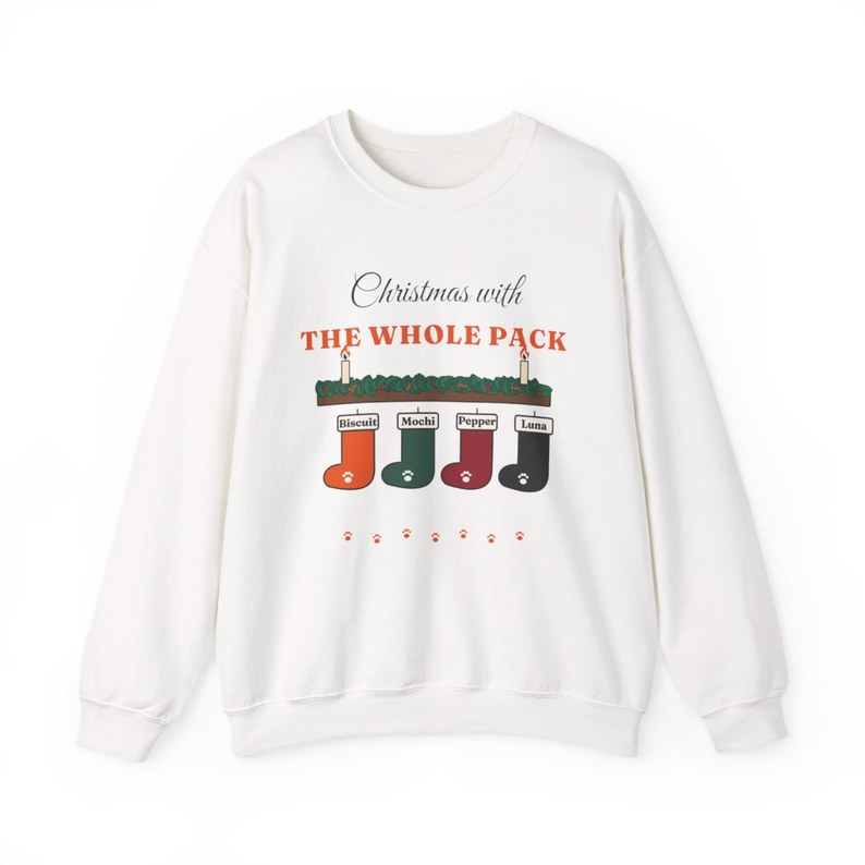 Pet Stockings Christmas Sweatshirt: Christmas with the whole pack, up to 4 pet names